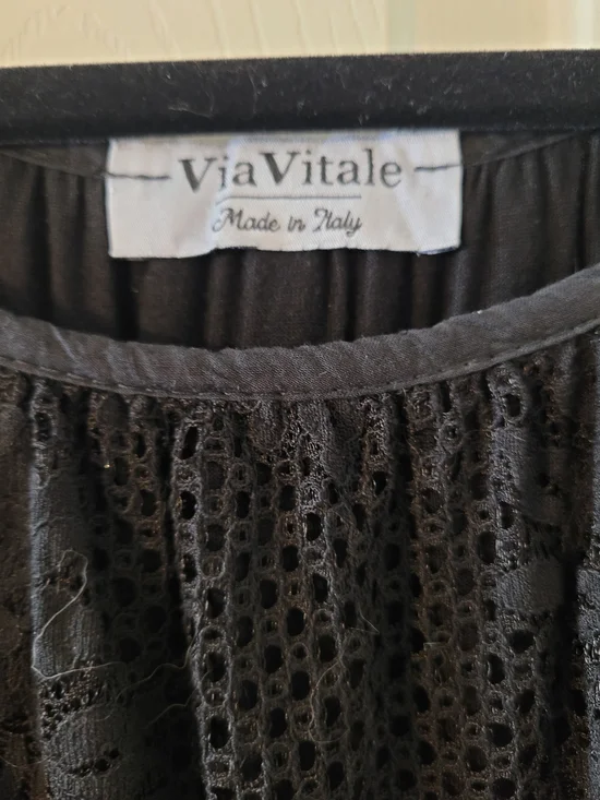 Black Crochet & Italian Silk Top - Picture 3 of 5